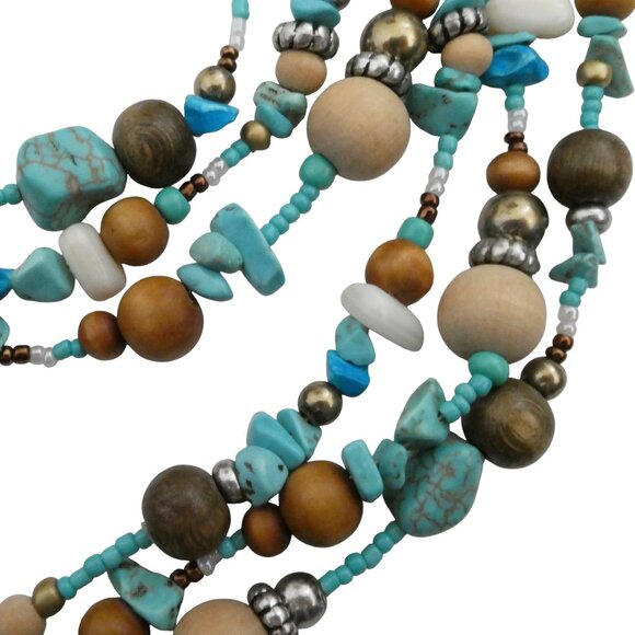 LAURA ASHLEY Triple strand faux Turquoise & wood bead necklace - Picture 3 of 4